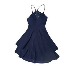 Camille La Vie Dress Navy Blue Lace Fit And Flare Size 3/4 Layered